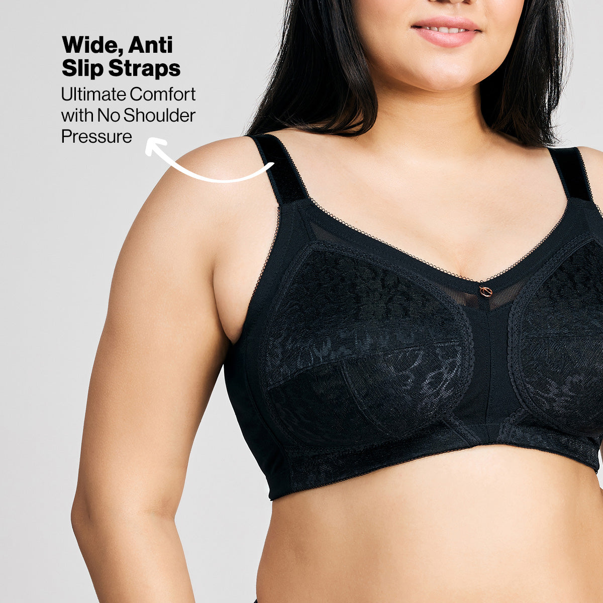 Nykd By Nykaa Ultimate No Bulge, Shape & Support Non Padded Non Wired Lace Bra NYB033 Black