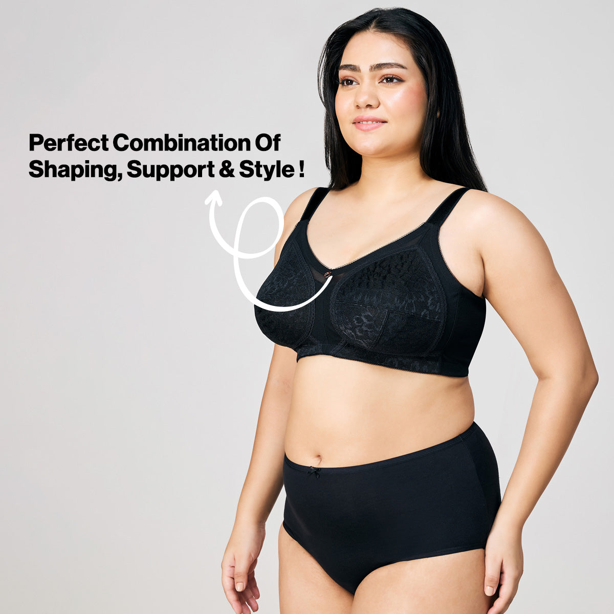 Nykd By Nykaa Ultimate No Bulge, Shape & Support Non Padded Non Wired Lace Bra NYB033 Black