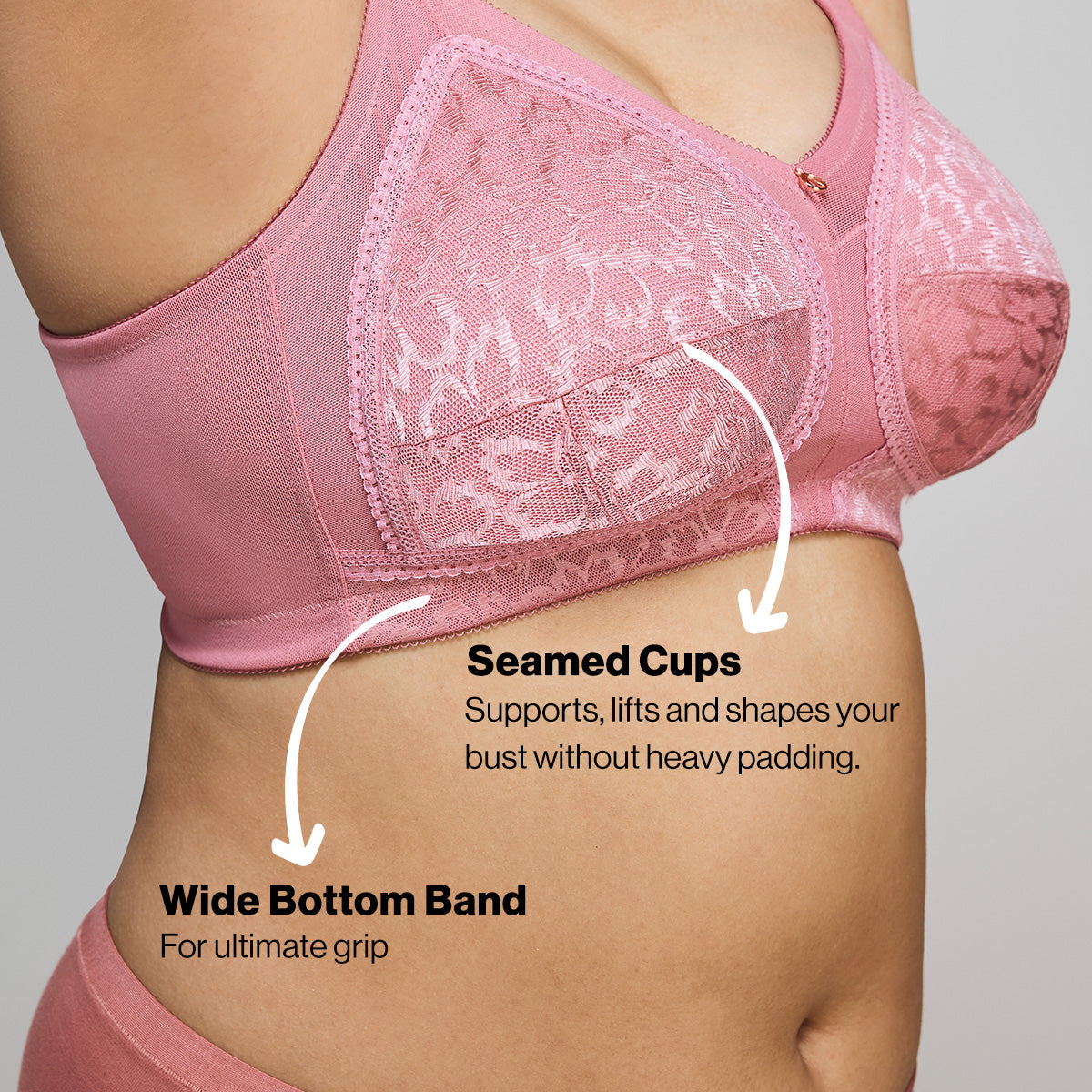 Nykd By Nykaa Ultimate No Bulge, Shape & Support Non Padded Non Wired Lace Bra NYB033 Blush