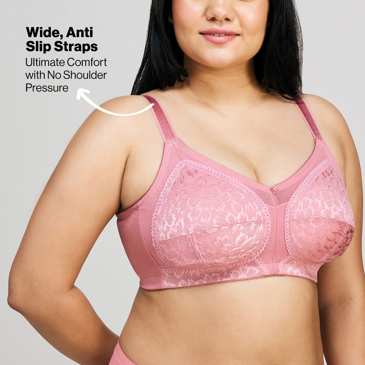 Nykd By Nykaa Ultimate No Bulge, Shape & Support Non Padded Non Wired Lace Bra NYB033 Blush