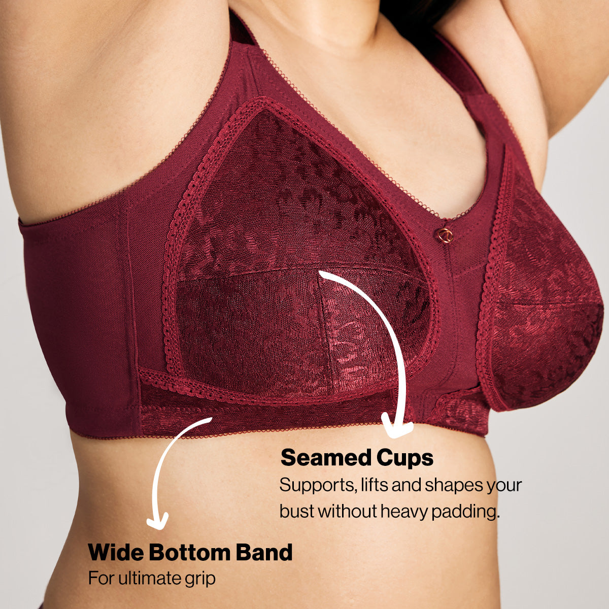 Nykd By Nykaa Ultimate No Bulge, Shape & Support Non Padded Non Wired Lace Bra NYB033 Wine