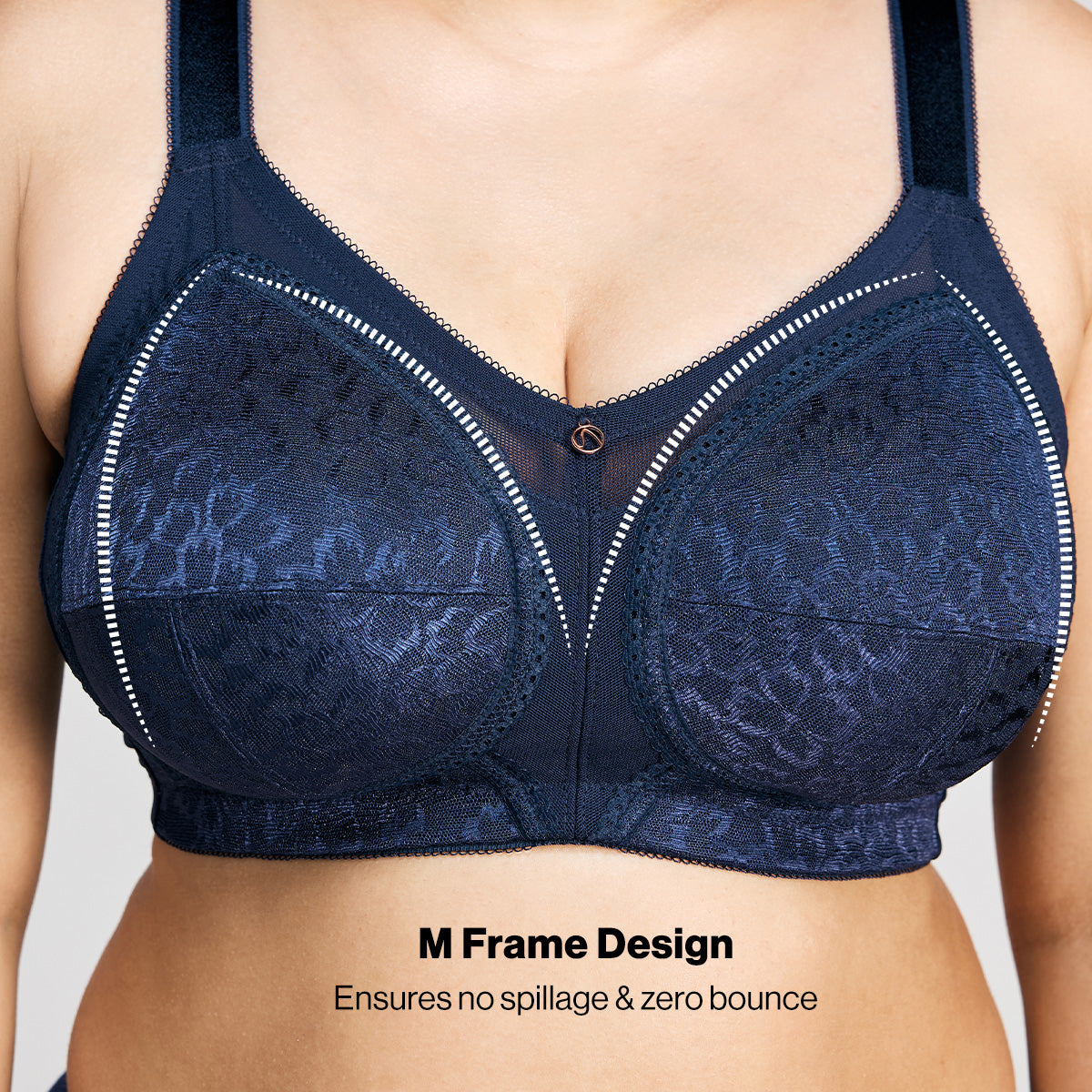 Nykd By Nykaa Ultimate No Bulge, Shape & Support Non Padded Non Wired Lace Bra NYB033 Navy Blue