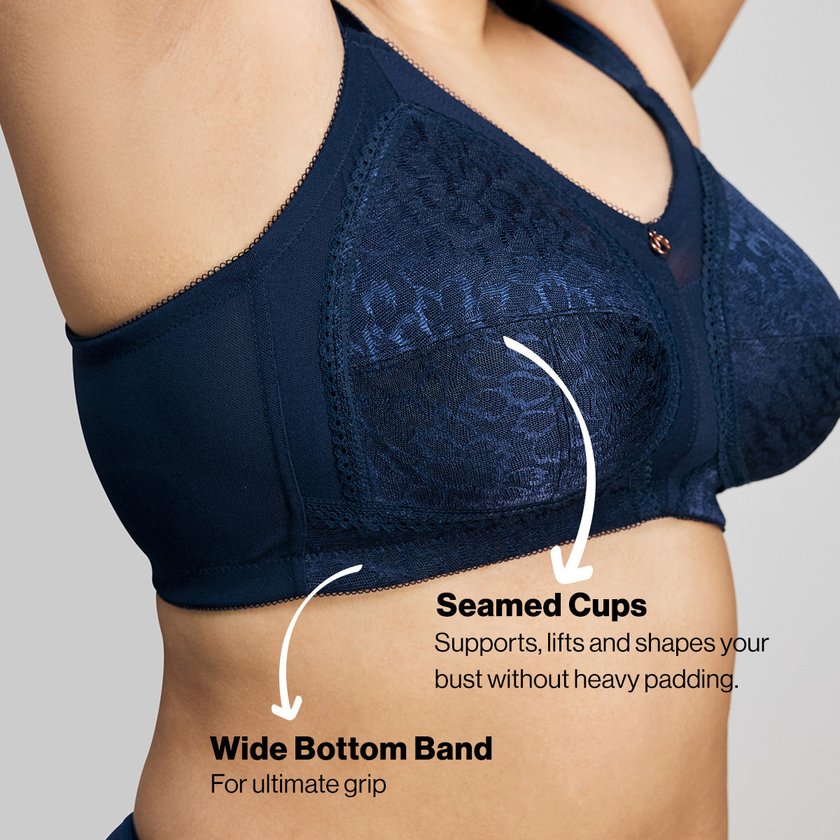 Nykd By Nykaa Ultimate No Bulge, Shape & Support Non Padded Non Wired Lace Bra NYB033 Navy Blue