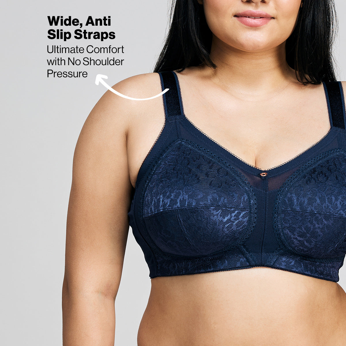 Nykd By Nykaa Ultimate No Bulge, Shape & Support Non Padded Non Wired Lace Bra NYB033 Navy Blue