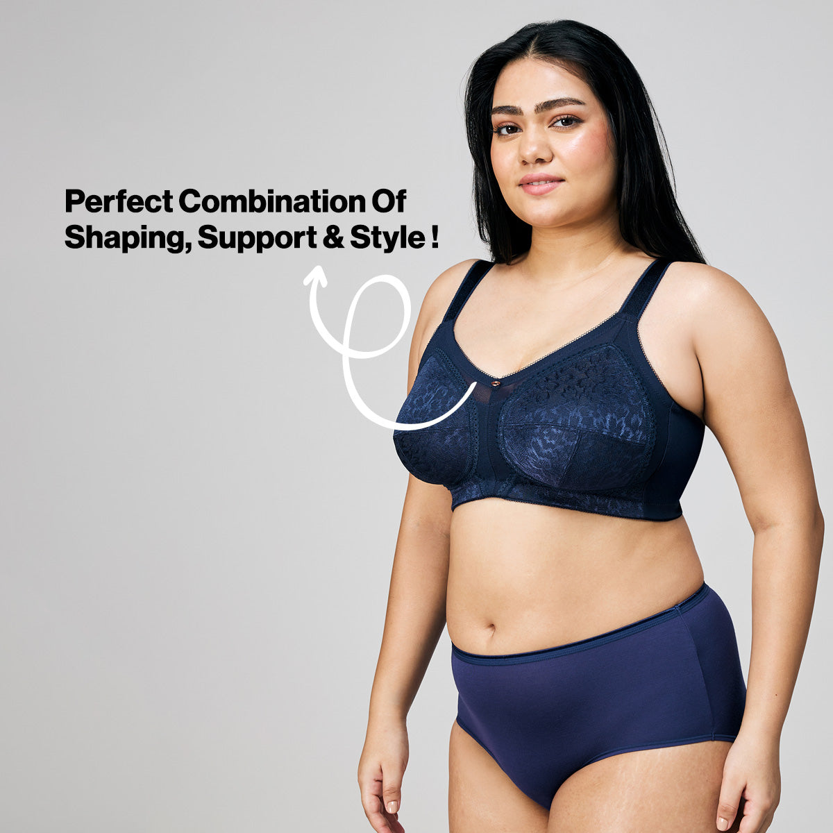 Nykd By Nykaa Ultimate No Bulge, Shape & Support Non Padded Non Wired Lace Bra NYB033 Navy Blue