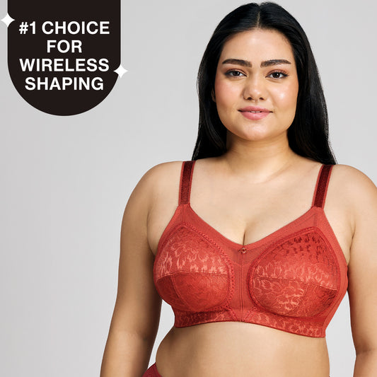 Nykd By Nykaa Ultimate No Bulge, Shape & Support Non Padded Non Wired Lace Bra NYB033 Red