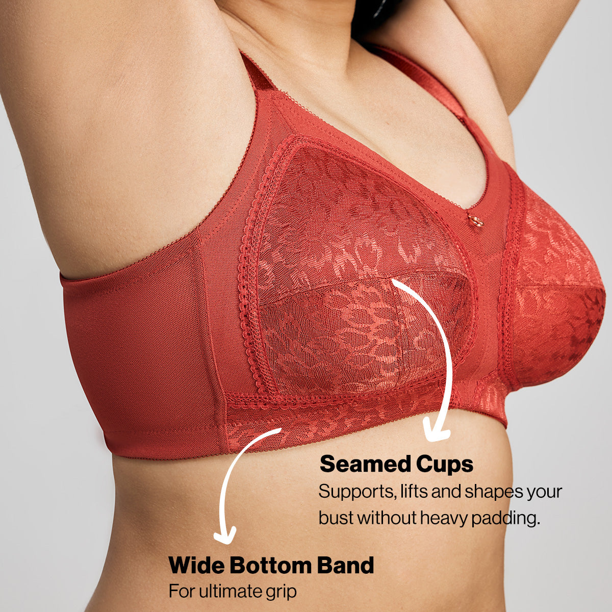 Nykd By Nykaa Ultimate No Bulge, Shape & Support Non Padded Non Wired Lace Bra NYB033 Red