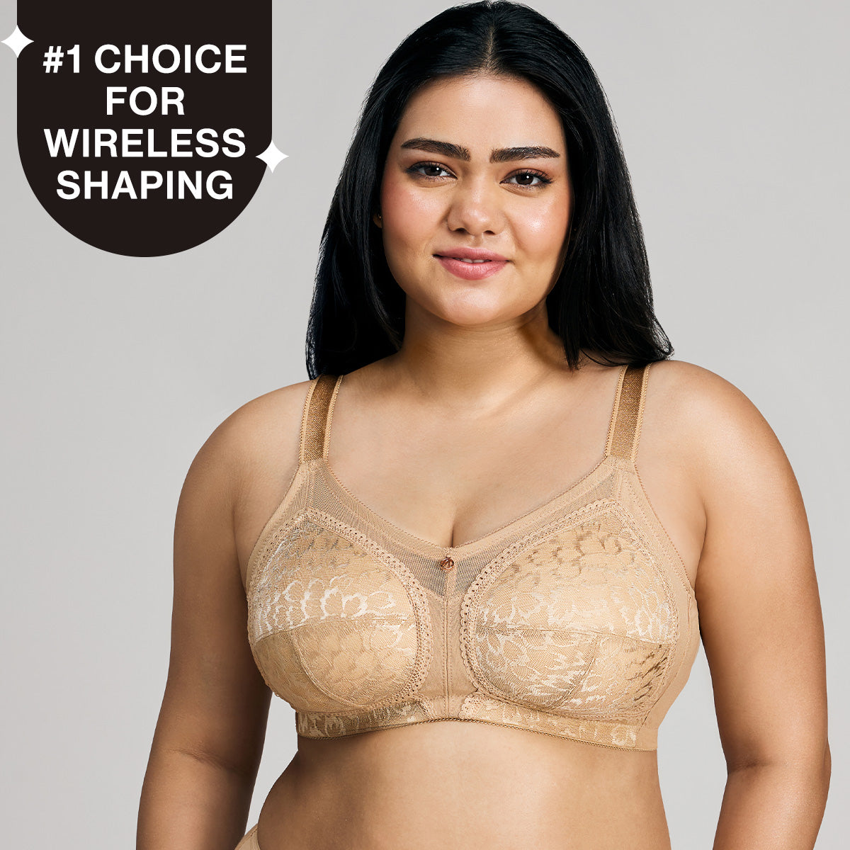 Nykd By Nykaa Ultimate No Bulge, Shape & Support Non Padded Non Wired Lace Bra NYB033 Sand