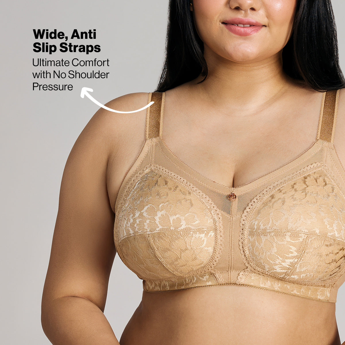 Nykd By Nykaa Ultimate No Bulge, Shape & Support Non Padded Non Wired Lace Bra NYB033 Sand