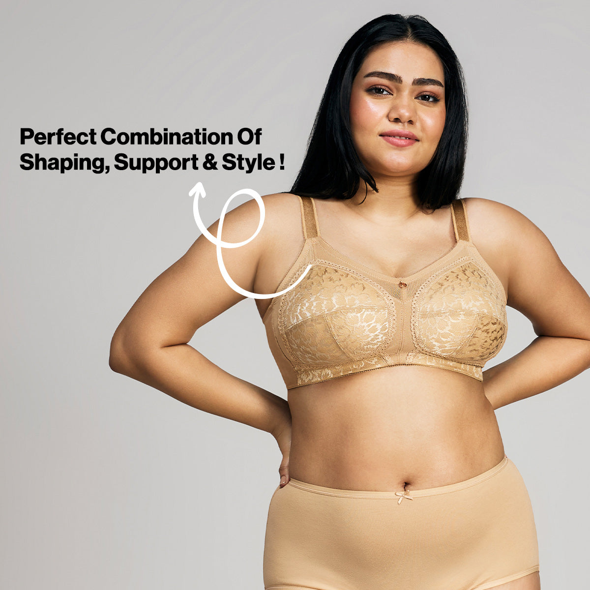 Nykd By Nykaa Ultimate No Bulge, Shape & Support Non Padded Non Wired Lace Bra NYB033 Sand