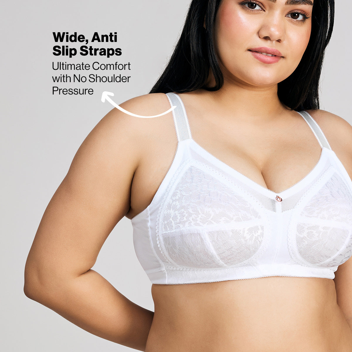 Nykd By Nykaa Ultimate No Bulge, Shape & Support Non Padded Non Wired Lace Bra NYB033 White