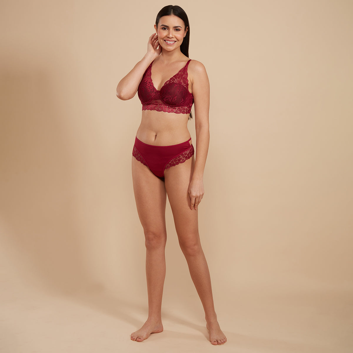Padded Sexy Lace Bra-NYB090-Maroon