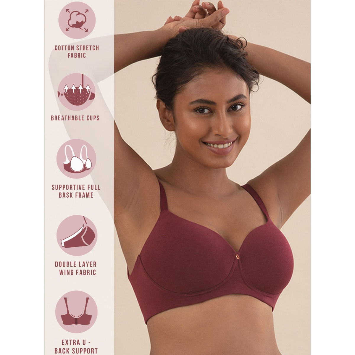 Cups of Joy Wire-free Shaping Bra-NYB094-Maroon