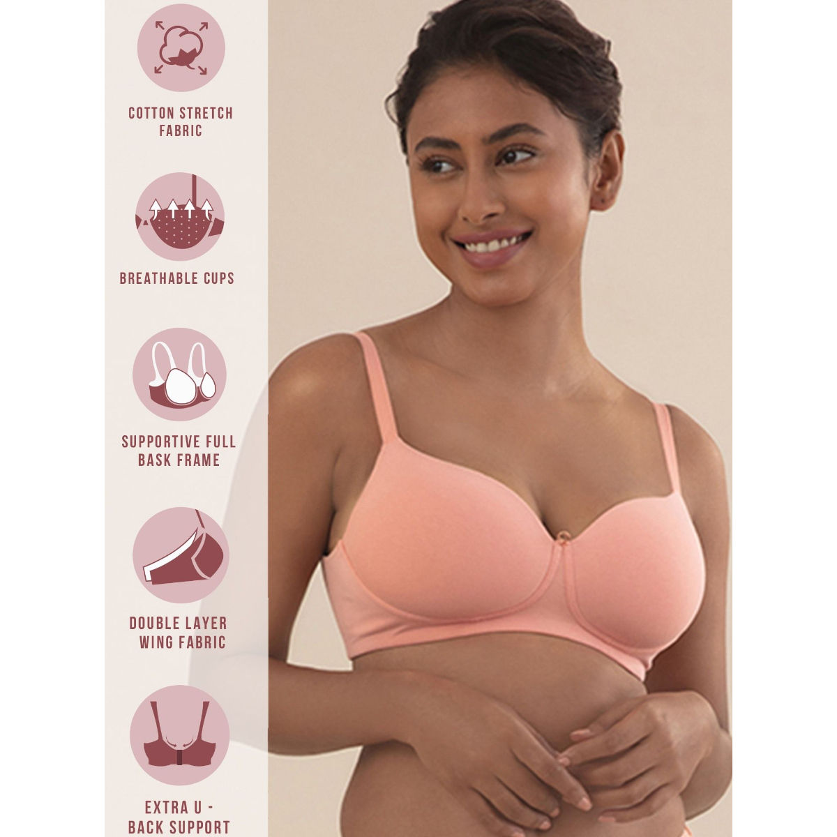 Cups of Joy Wire-free Shaping Bra-NYB094-Peach