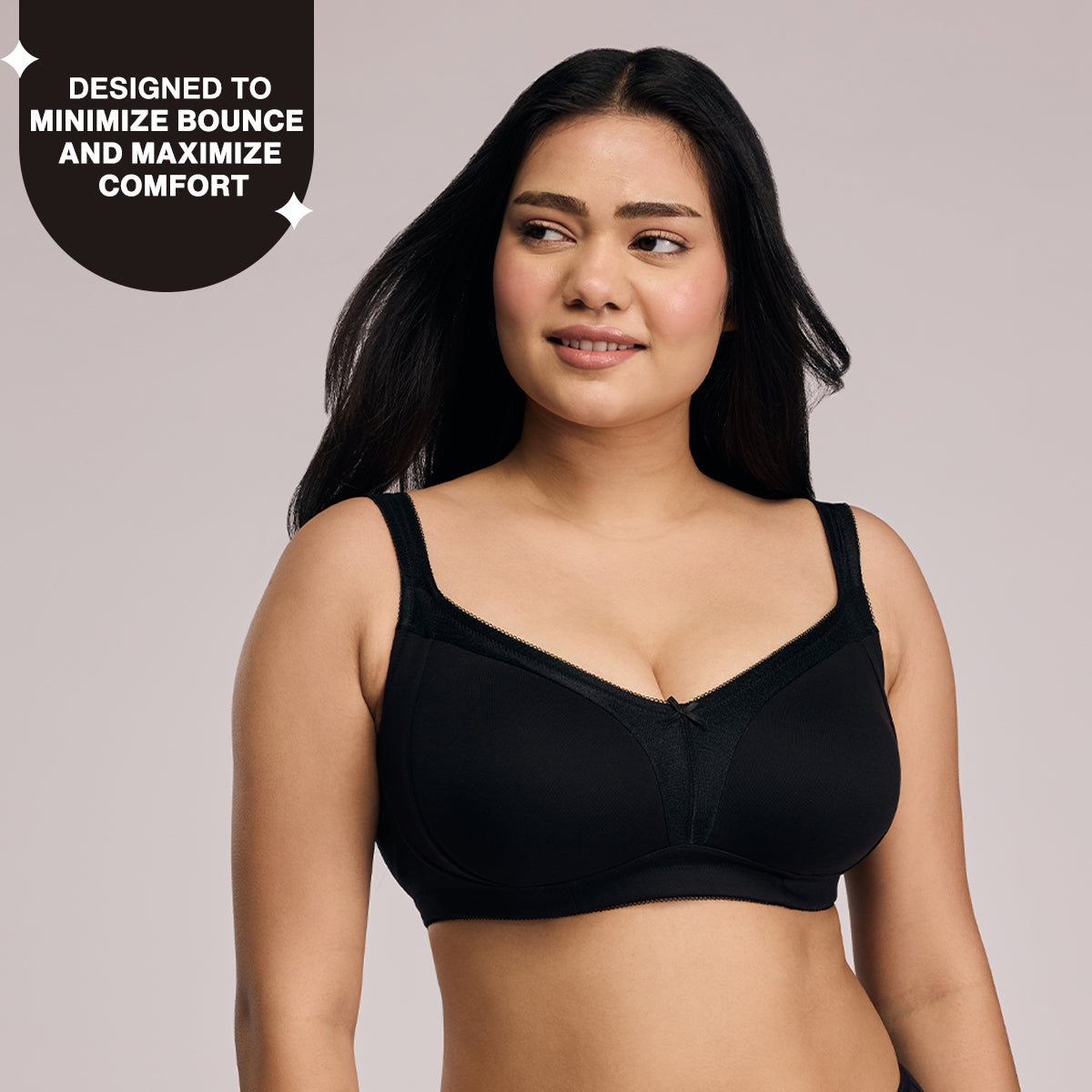 Nykd by Nykaa Ultimate M-Frame Bounce Control Cotton Non Padded Non Wired Bra-Satin Black NYB101