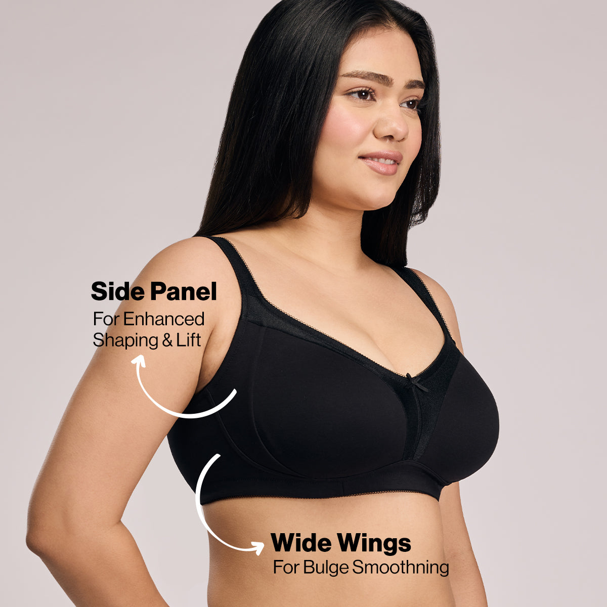 Nykd by Nykaa Ultimate M-Frame Bounce Control Cotton Non Padded Non Wired Bra-Satin Black NYB101