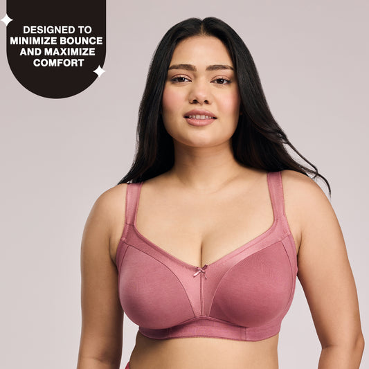 Nykd by Nykaa Ultimate M-Frame Bounce Control Cotton Non Padded Non Wired Bra-Satin Rose NYB101