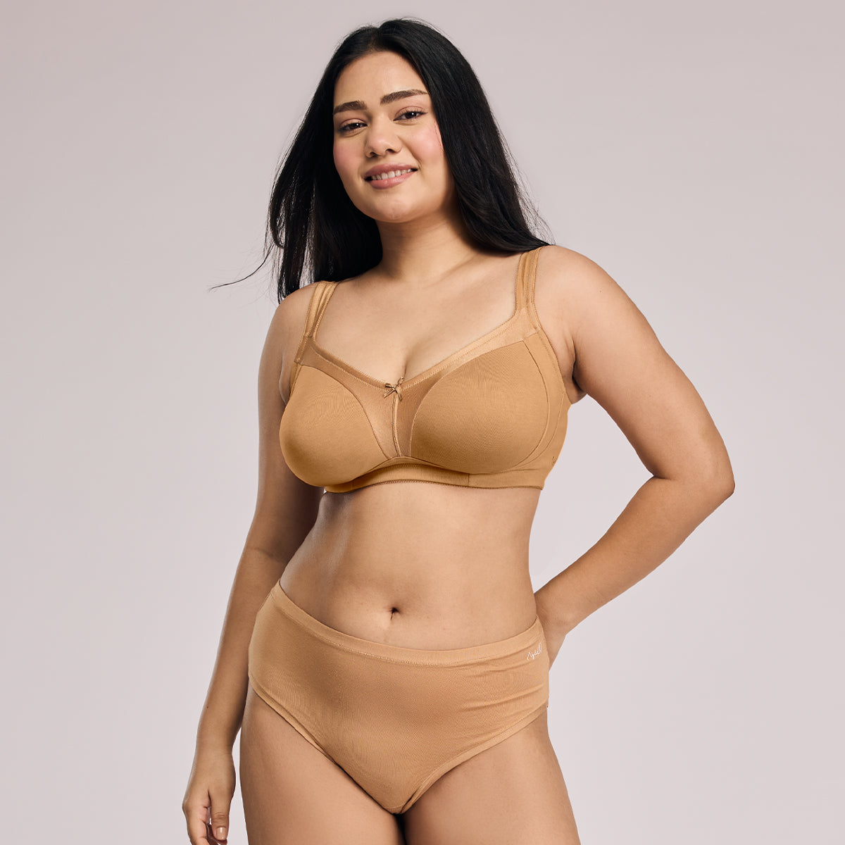 Nykd by Nykaa Ultimate M-Frame Bounce Control Cotton Non Padded Non Wired Bra-Satin Tan NYB101
