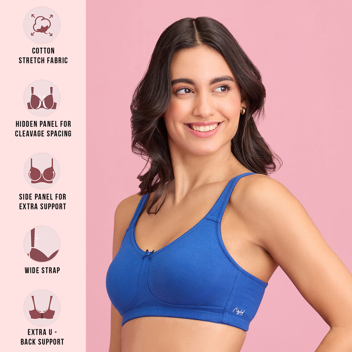 Nykd By Nykaa No Sweat Breast Separating Breathe Cotton Non Padded Non Wired Bra Light Blue