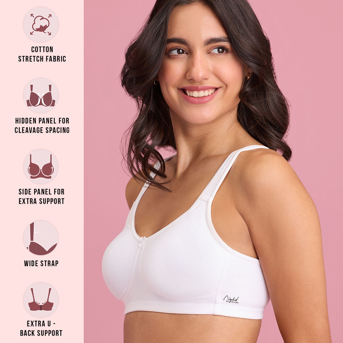 Nykd By Nykaa No Sweat Breast Separating Breathe Cotton Non Padded Non Wired Bra White