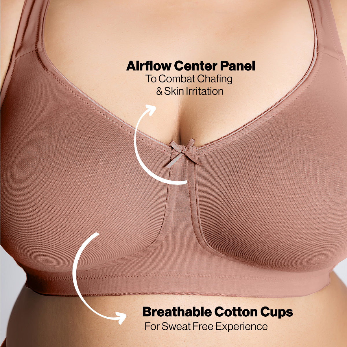 No Sweat Breast Separating Breathe Cotton Non Padded Non Wired Bra - NYB105 B.Pink