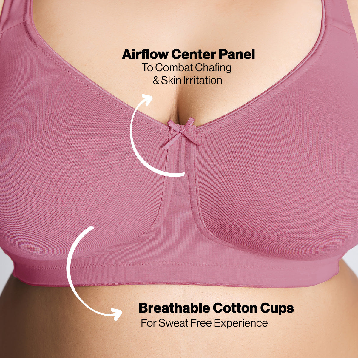 No Sweat Breast Separating Breathe Cotton Non Padded Non Wired Bra - NYB105 Blush