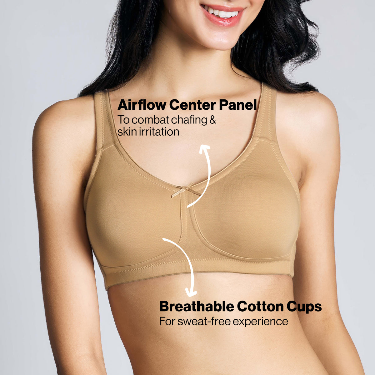 Nykd By Nykaa No Sweat Breast Separating Breathe Cotton Non Padded Non Wired Bra Nude NYB105