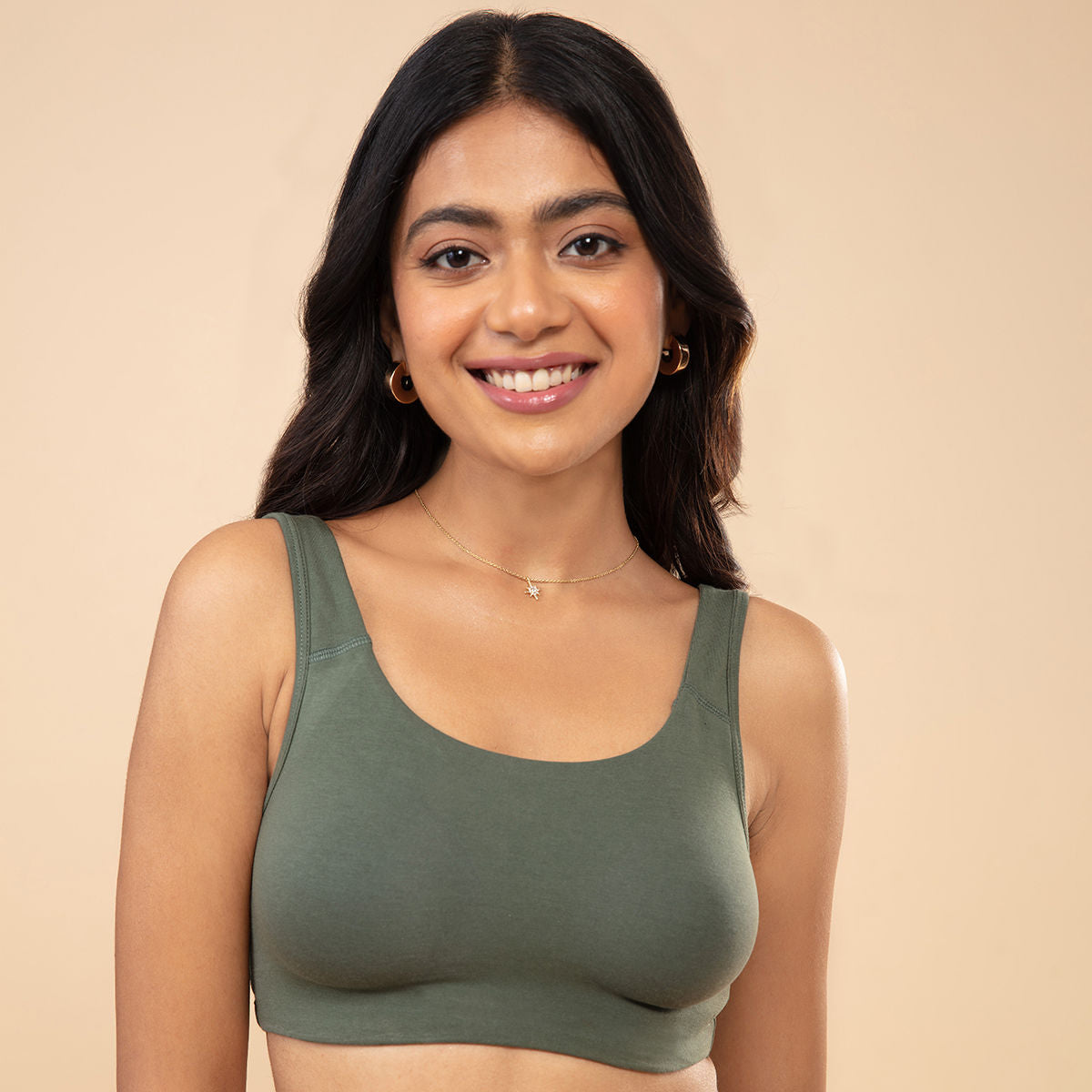 Soft cup easy-peasy slip-on bra with Full coverage-NYB113-Bettle green