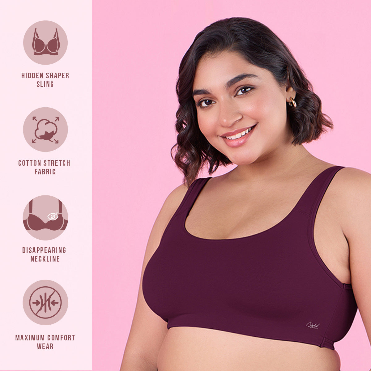 Nykd by Nykaa  Soft Cup Easy-Peasy Slip-On Bra With Full Coverage-NYB113-Plum