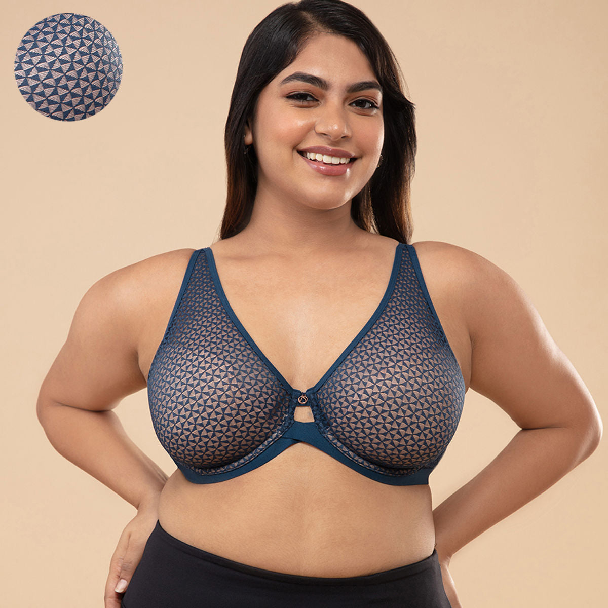 Textured Lace Non Padded Wired Bra NYB140-Blue