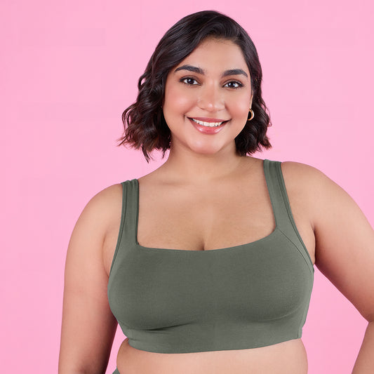 Nykd by Nykaa Trendy Square Neckline Slip on Bra with full coverage - NYB158 - Olive