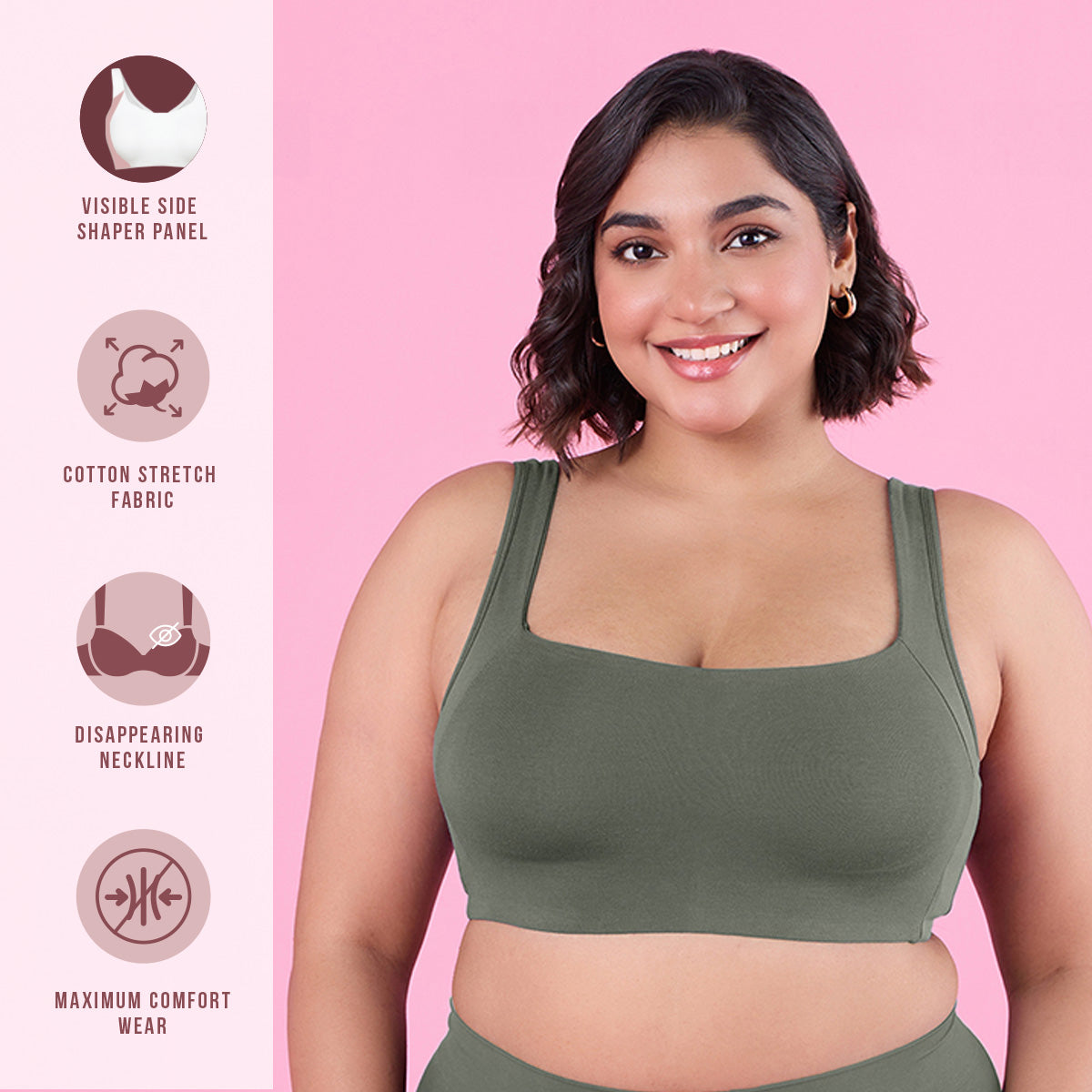 Nykd by Nykaa Trendy Square Neckline Slip on Bra with full coverage - NYB158 - Olive