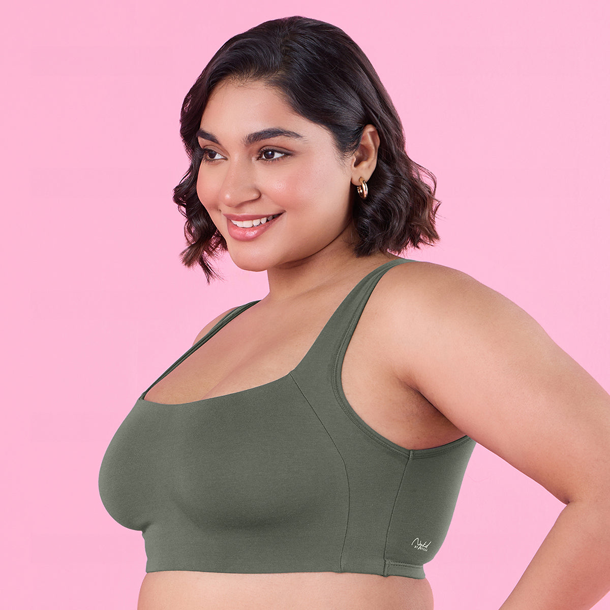 Trendy Square Neckline Slip on Bra with full coverage - NYB158 - Olive