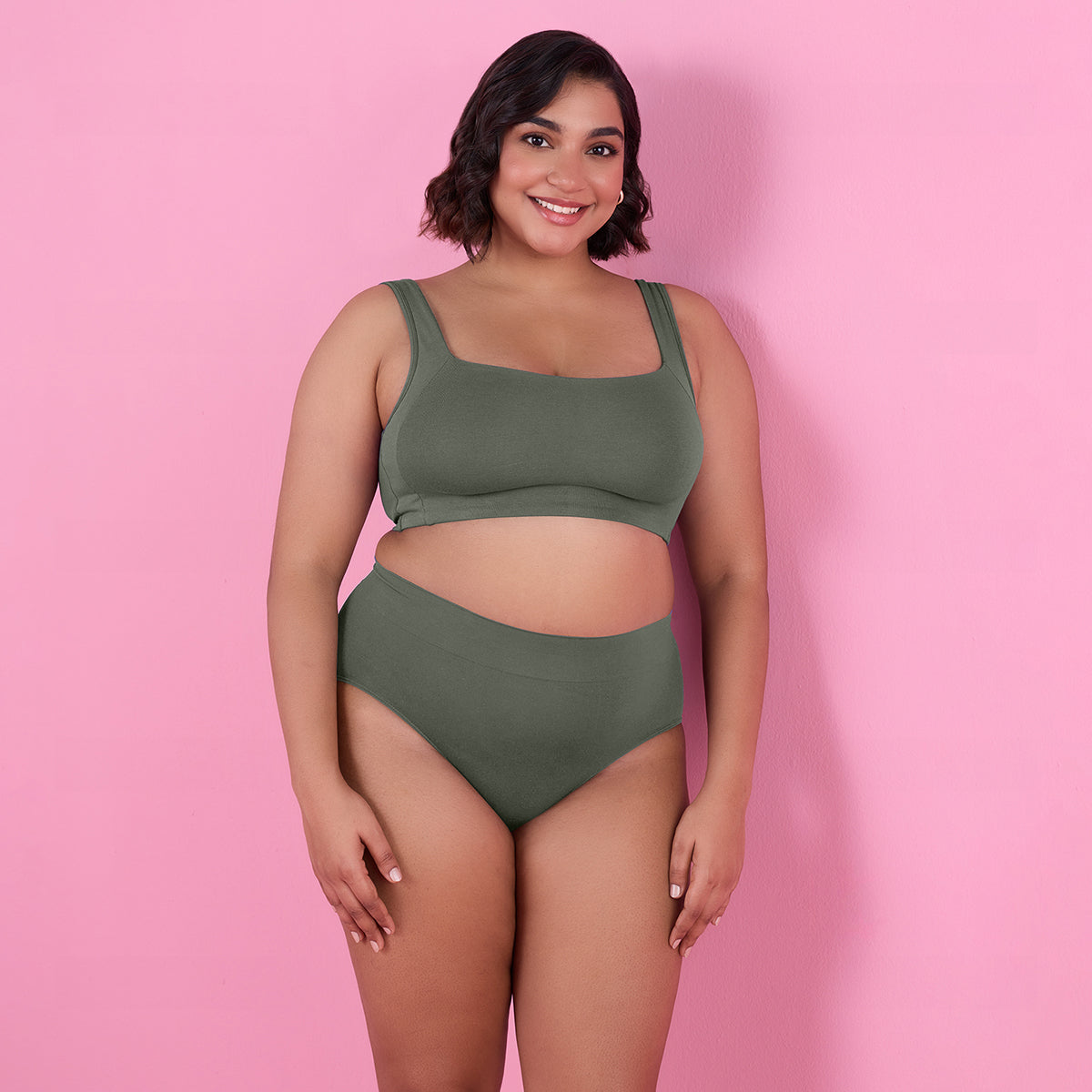 Nykd by Nykaa Trendy Square Neckline Slip on Bra with full coverage - NYB158 - Olive