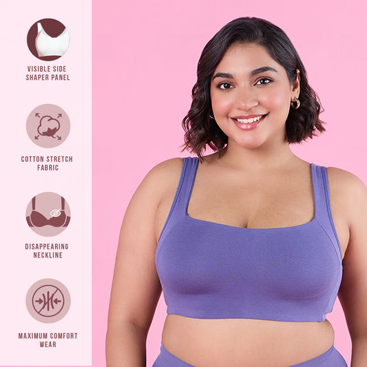 Nykd by Nykaa Trendy Square Neckline Slip on Bra with full coverage - NYB158 - D Purple