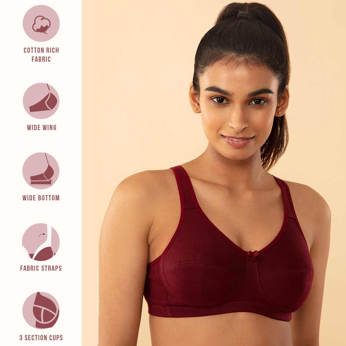 3 Section Super Support Bra-NYB188-Wine