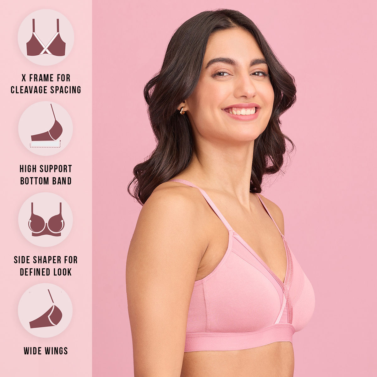 X-Frame Cotton Support Bra-NYB191-Blush