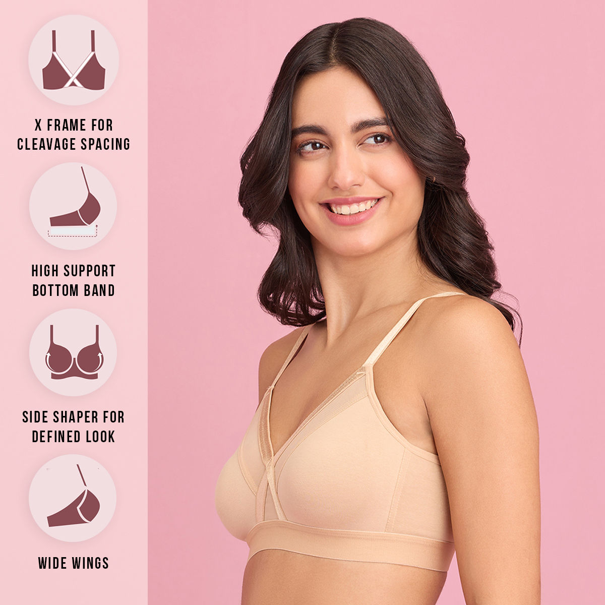 X-Frame Cotton Support Bra-NYB191-Sand