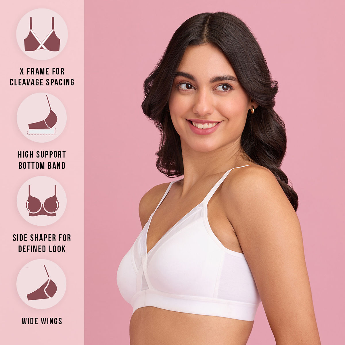 X-Frame Cotton Support Bra-NYB191-White