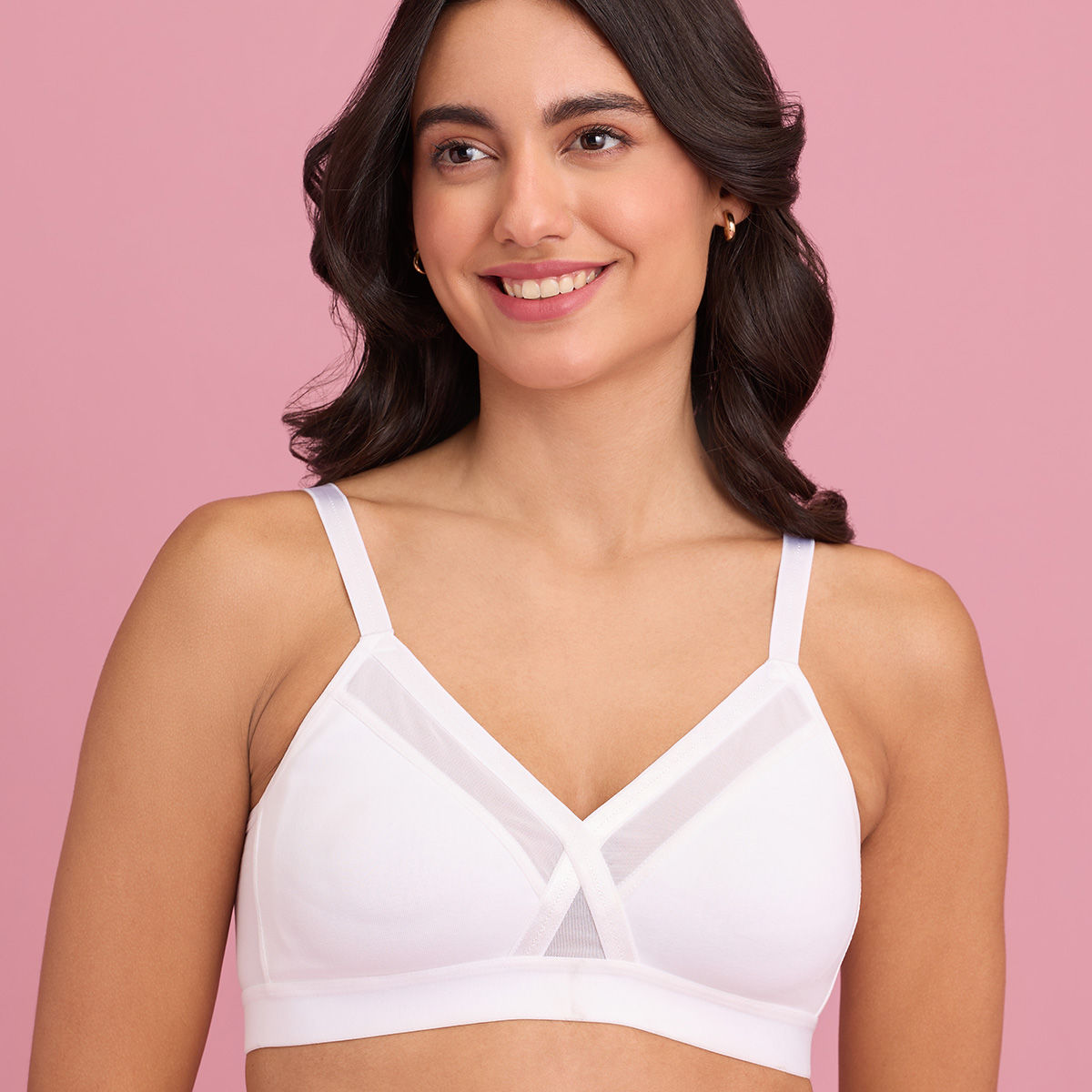 X-Frame Cotton Support Bra-NYB191-White