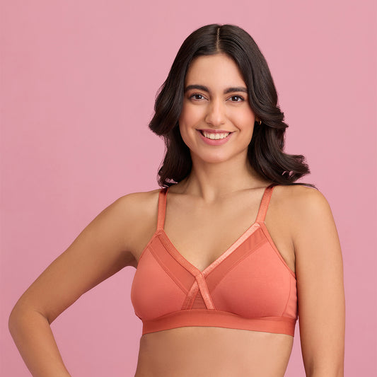 Floral Mesh Wirefree Non-padded Bra-Peach NYB230 – Nykd by Nykaa