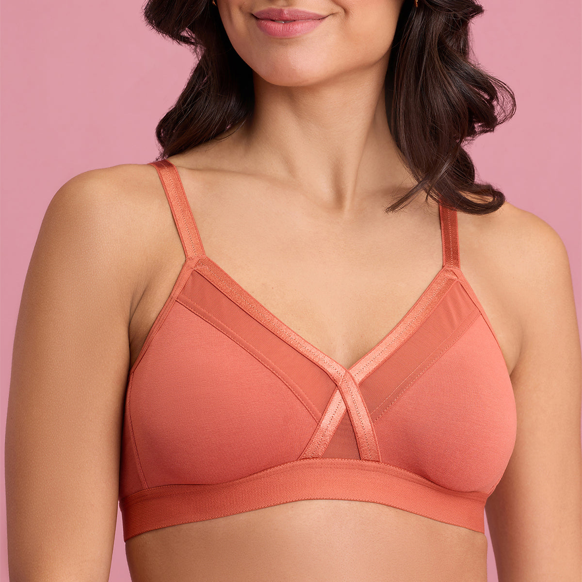 X-Frame Cotton Support Bra-Carrot NYB191
