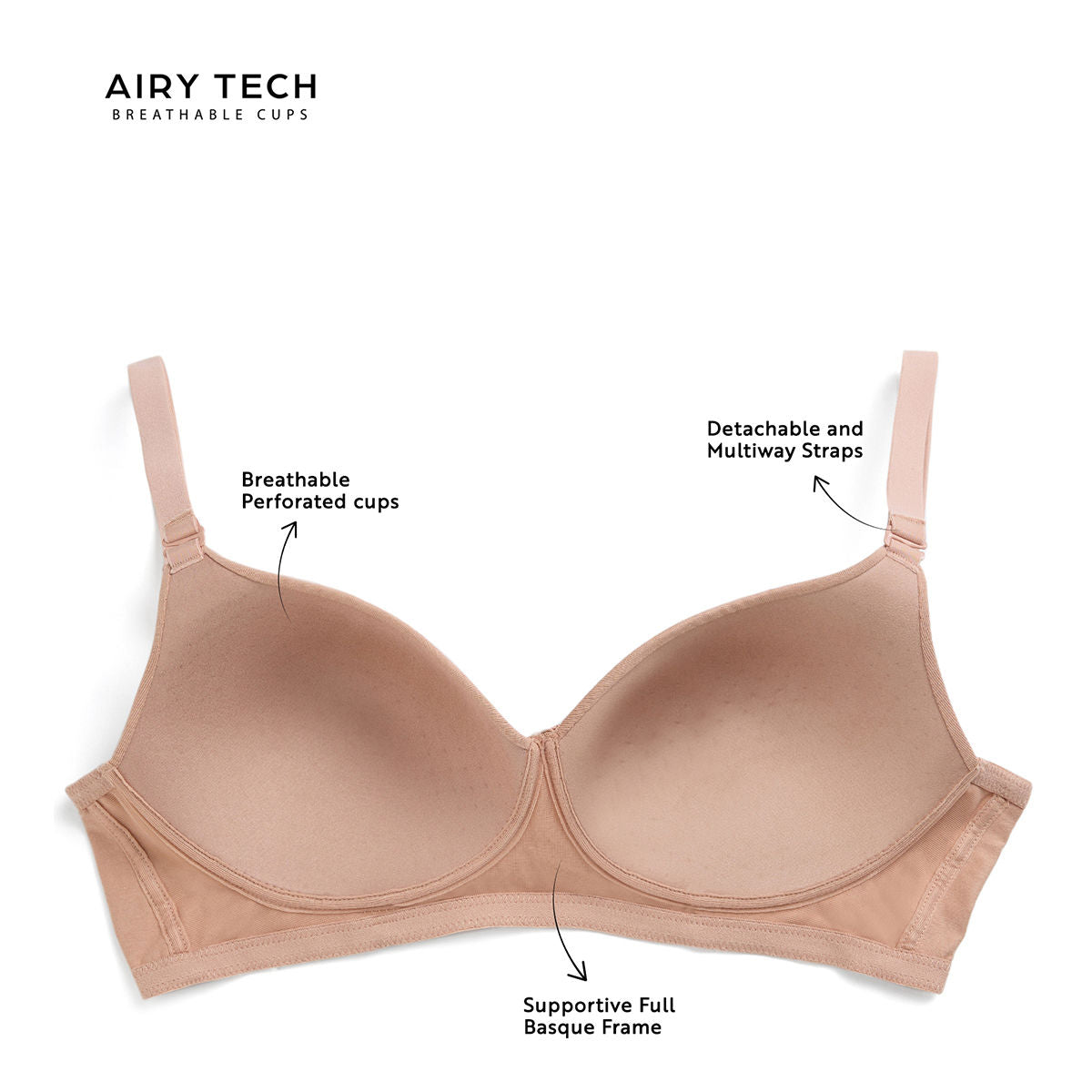 Breathe Cotton Padded Wireless T-Shirt Bra 3/4th Coverage-NYB198-Pink