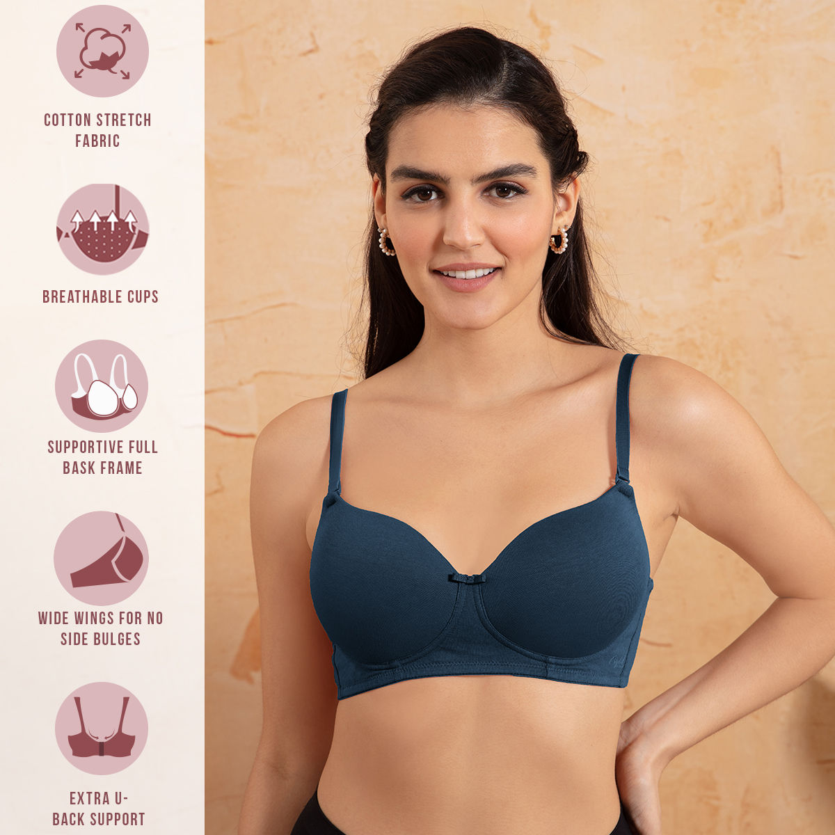 Breathe Cotton Padded wireless T-shirt bra 3/4th coverage-NYB198-Sailor Blue