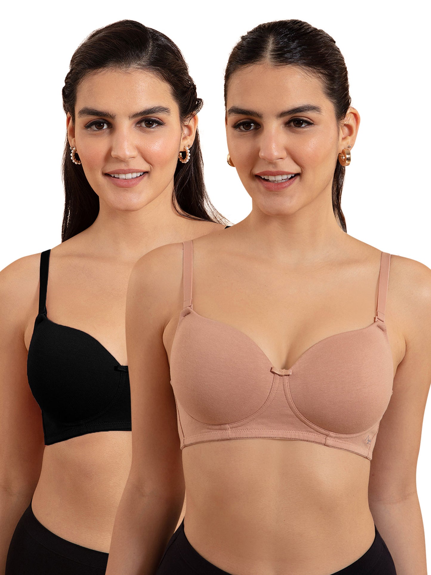 Breathe Cotton Padded wireless T-shirt Bra 3/4th coverage PO2 NYB198-Black & Darkskin