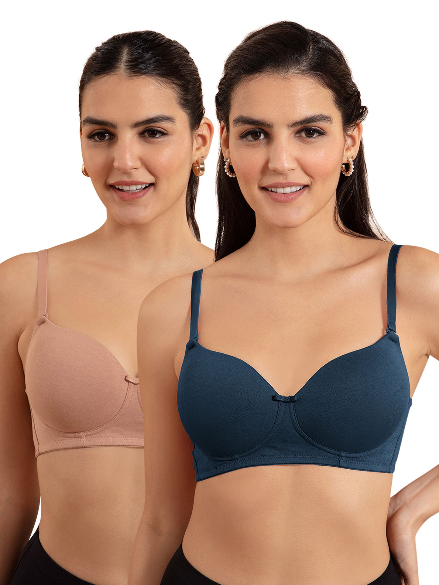 Breathe Cotton Padded wireless T-shirt Bra 3/4th coverage PO2 NYB198-S Blue & Darkskin