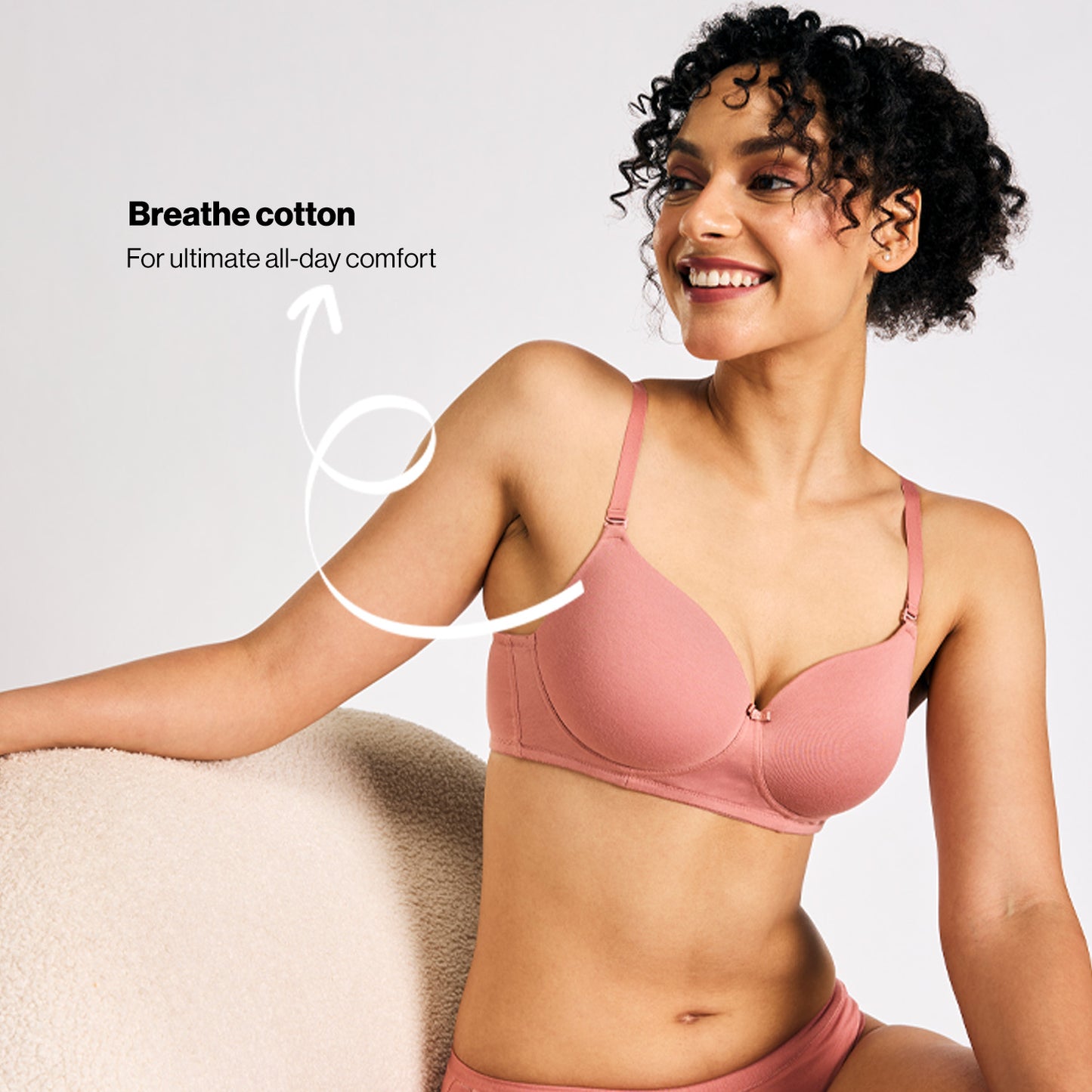 Nykd By Nykaa Breathe Cotton All Day Comfort Padded Non Wired T-Shirt Bra NYB198 D. Rose