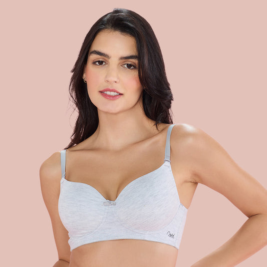 Nykd by Nykaa Breathe Cotton Padded Wireless T-Shirt Bra 3/4th Coverage-NYB198- Grey