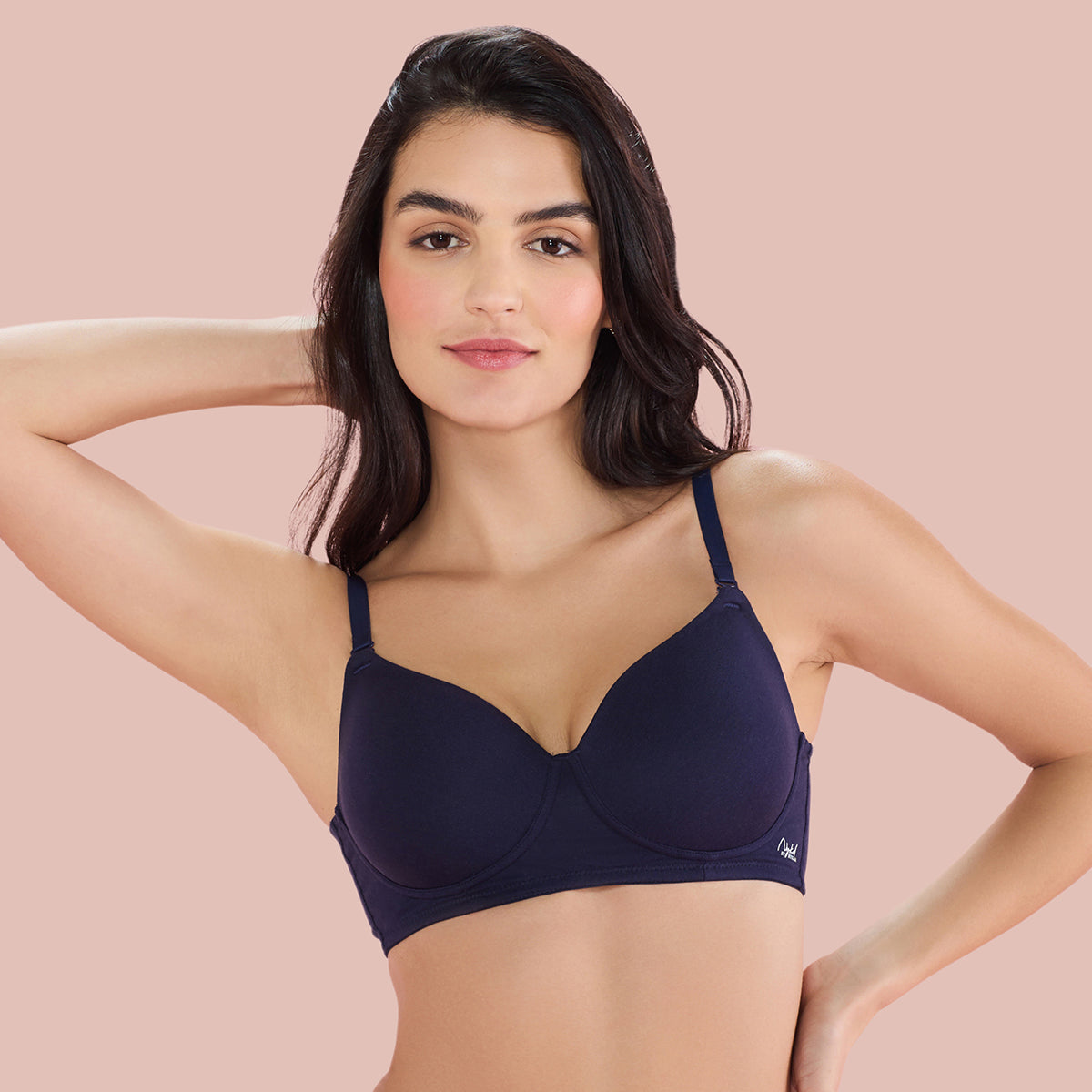 Nykd By Nykaa Breathe Cotton All Day Comfort Padded Non Wired T-Shirt Bra Nyb198 Navy Blue