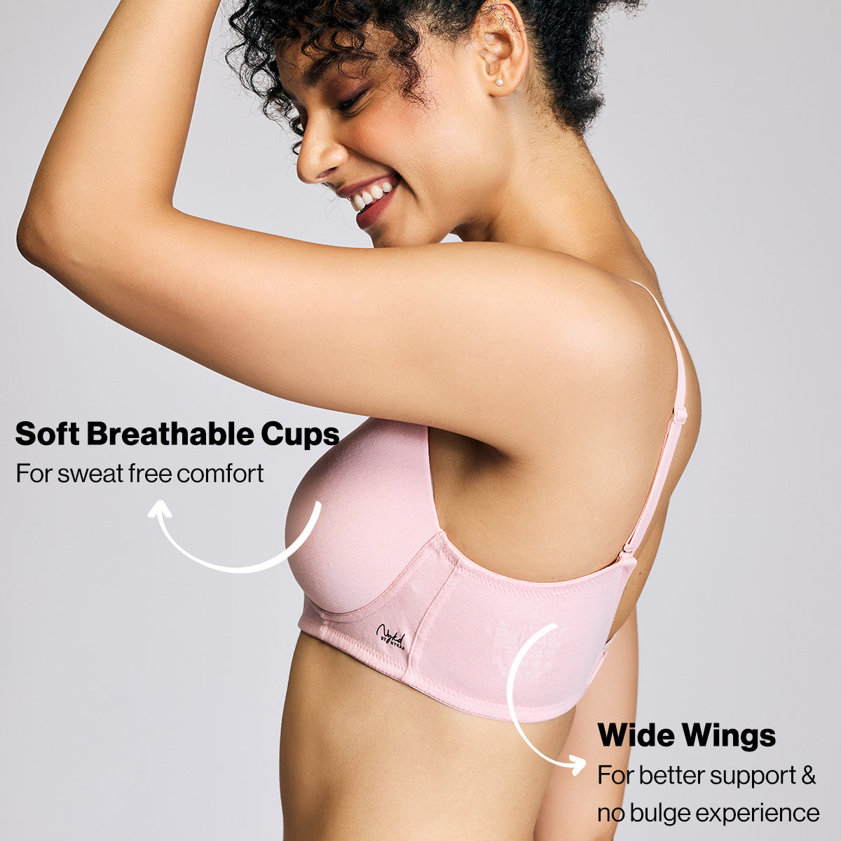 Nykd By Nykaa Breathe Cotton All Day Comfort Padded Non Wired T-Shirt Bra Nyb198 Pink